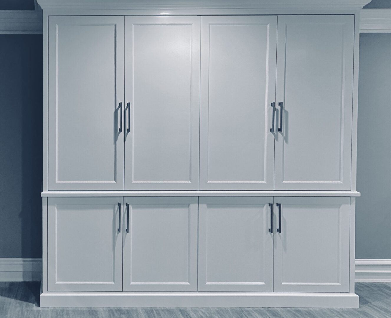 The front look of cabinets in white color