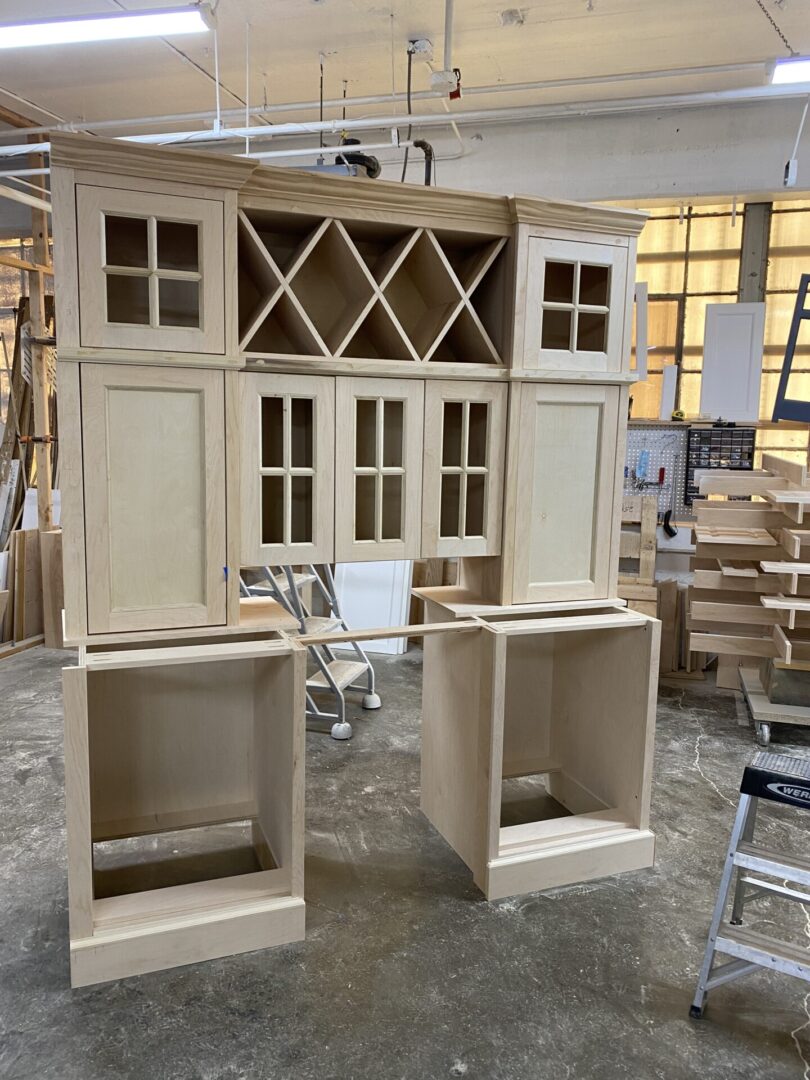 A wooden cabinet being made and under process